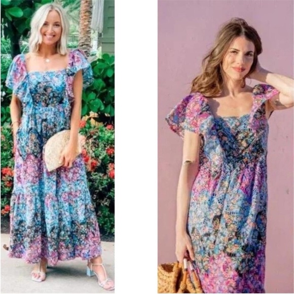 ANTHROPOLOGIE BLOGGER Fave Blue Purple
Floral Ruffle Eyelet Maxi Dress s - Picture 3 of 13